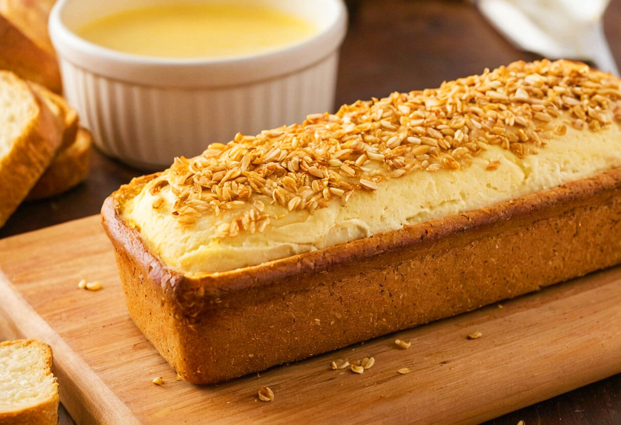 A close-up photo of a basket filled with assorted Cheesecake Factory bread varieties, including wheat dinner rolls, mini baguettes, and a sandwich loaf.